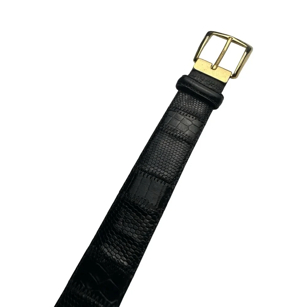 Bespoke Alligator Lizard Patchwork Mens Black Brass Buckle Belt 36 Exotic Skin